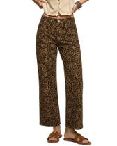 Calça Luvamia Wide Leg Cintura Alta Estampa Onça Marrom Médio