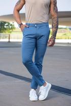 Calça Masculina Alfaiataria em Sarja Casual Skinny Acetinada Azul - Conquest