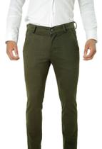 Calça Masculina Alfaiataria Sarja Elastano Verde Militar