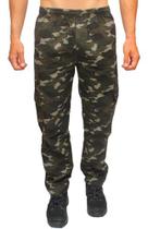 Calça Masculina Brim Camuflada Pesca Caça Cargo Bolso Cordão
