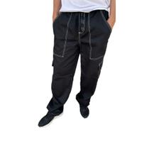 Calca Masculina Cargo Dazzling Cargo Preto Com Linha Branca Extra Grande Bolso Original Homem