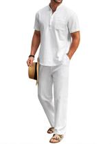 Calça masculina de 2 peças COOFANDY de algodão e linho Henley