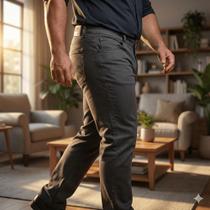 Calça Masculina Gangster Plus Size Sarja Reta Cinza Escuro Calça Masculina Gangster Plus Size Sarja Reta Cinza Escuro