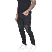 Calça masculina Jeans com Ziper na barra rasgada Destroyed a pronta entrega