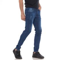 Calça Masculina Jeans Super Skinny Délavé Premium Elastano Power