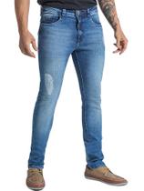 Calça Masculina Jeans Super Skinny Destroyed Faixa Lateral