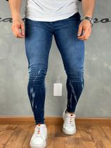 Calça Masculina Jeans Super Skinny Lavagem Manchada