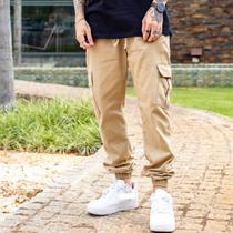 Calça Masculina Jogger Cargo Com Punho Bolso Lateral Skinny Elatico 6 bolsos