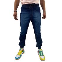 Calça Masculina Jogger Jeans Simples com Detalhe de Riscos