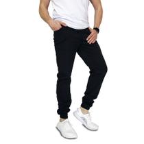 Calca masculina jogger sarja preto com elastico basica