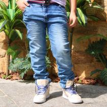 calça masculina juvenil jeans modelo jogger infantil .