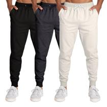 Calça Masculina Moletom Flanelada Slim Bolsos Algodão Kit 3