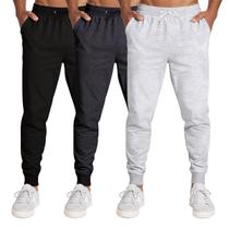 Calça Masculina Moletom Flanelada Slim Bolsos Algodão Kit 3 Calça Masculina Moletom Flanelada Slim Bolsos Algodão Kit 3