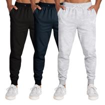 Calça Masculina Moletom Flanelada Slim Bolsos Algodão Kit 3