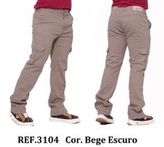 Calça Masculina Reta Cargo Sarja Elastano Bolso Lateral Malloy