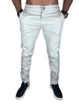 Calça masculina sarja bolso embutido creme e outras cores