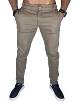 Calça masculina sarja bolso embutido creme e outras cores