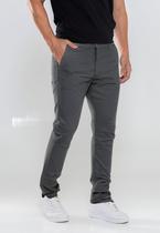 Calça Masculina Sarja Com Bolso Faca Casual Confortável Modelagem Slim -Cinza Calça Masculina Sarja Com Bolso Faca Casual Confortável Modelagem Slim -Cinza