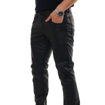 Calça Masculina Sarja Resinada Preta Brilhosa Confortável
