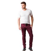 Calça Masculina Sarja Skinny Elástico Bolso Ajustável Cordão