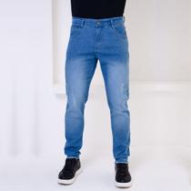 Calça Masculina Tradicional Slim Com Jeans Pistolado Puído