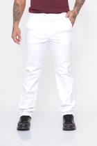 Calça Masculino Chino Reta Sarja Branco Esporte Fino Bolso Faca Malloy