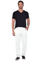 Calça Masculino Chino Reta Sarja Branco Sport Fino Bolso Faca Malloy