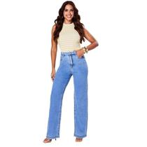 Calça Max Denim Wide Leg Cos Alto Feminino - Jeans claro