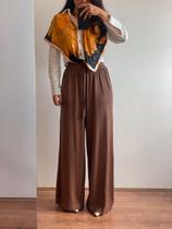 Calça Maxi Pantalona de Linha com Toque Mousse Sakura