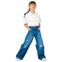 Calça Menina Wid e Leg Extreme Mania Kids Jeans Escuro