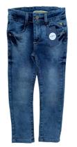 calça menino jeans escuro infantil com lycra regulagem no cós de 4 a 8 anos