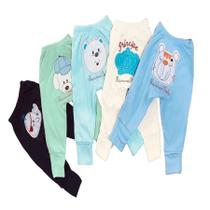 Calça Mijão Vira Pé Para Bebe Bordado Kit 2 Peças Menina e Menino