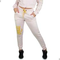 Calça Moletom Everlast Cintura Alta Feminina - Bege+dourado