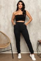 Calça Moletom Feminina Jogger com Bolso Zipituka 958 Preto