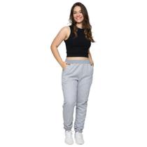 Calça Moletom Feminina Jogger Flanelada Bolso Inverno Lisa Casual Quente