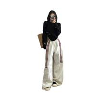 Calça Moletom Feminina Listrada Plus Size - Cintura Alta, Perna Larga, Cargo, Y2K, Streetwear
