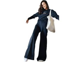 Calça Moletom Feminina Pantalona Casual Wide Leg