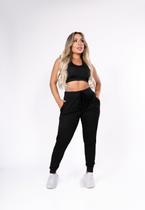 Calça Moletom Jogger Feminina Preto com Punho