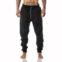 Calça Moletom Masculina Preta Jogger Cargo Conforto Bolsos