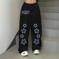 Calça Moletom Unissex Star Estrelas Streetwear Hype Wide Leg Larga