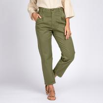 Calça Mom Cropped Slouch Bolso Faca Cor Oliva