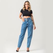 Calça Mom Feminina Jeans Cintura Alta Cós Elástico Conforto