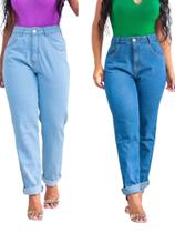 Calça mom jeans feminina cintura alta azul escura e clara - donna de paula