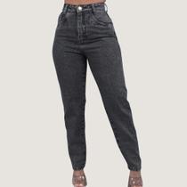 Calça Mom Jeans Feminina Cintura Alta Cinza Grafite Premium Calça Mom Jeans Feminina Cintura Alta Cinza Grafite Premium