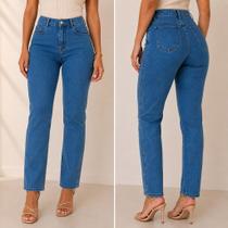 Calça Mom Jeans Feminina Cintura Alta com Lycra Recorte Lateral Alongador Modeladora Premium Calça Mom Jeans Feminina Cintura Alta com Lycra Recorte Lateral Alongador Modeladora Premium
