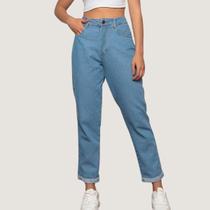Calça Mom Jeans Feminina Cintura Alta Reta Premium Algodão Calça Mom Jeans Feminina Cintura Alta Reta Premium Algodão