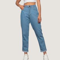 Calça Mom Jeans Feminina Cintura Alta Reta Premium Algodão