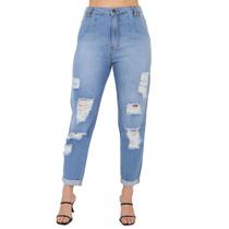 Calça Mom Jeans Feminina Cintura Alta Tecido Grosso 100% Algodão Jeans
