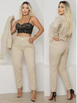 Calça Mom Jeans Feminina com Elástico na Cintura Barra Dobrada Versátil Calça Mom Jeans Feminina com Elástico na Cintura Barra Dobrada Versátil