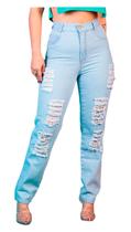 Calça Mom Jeans Feminino Rasgada Desfiada Moda Destroyed - EUC STORE